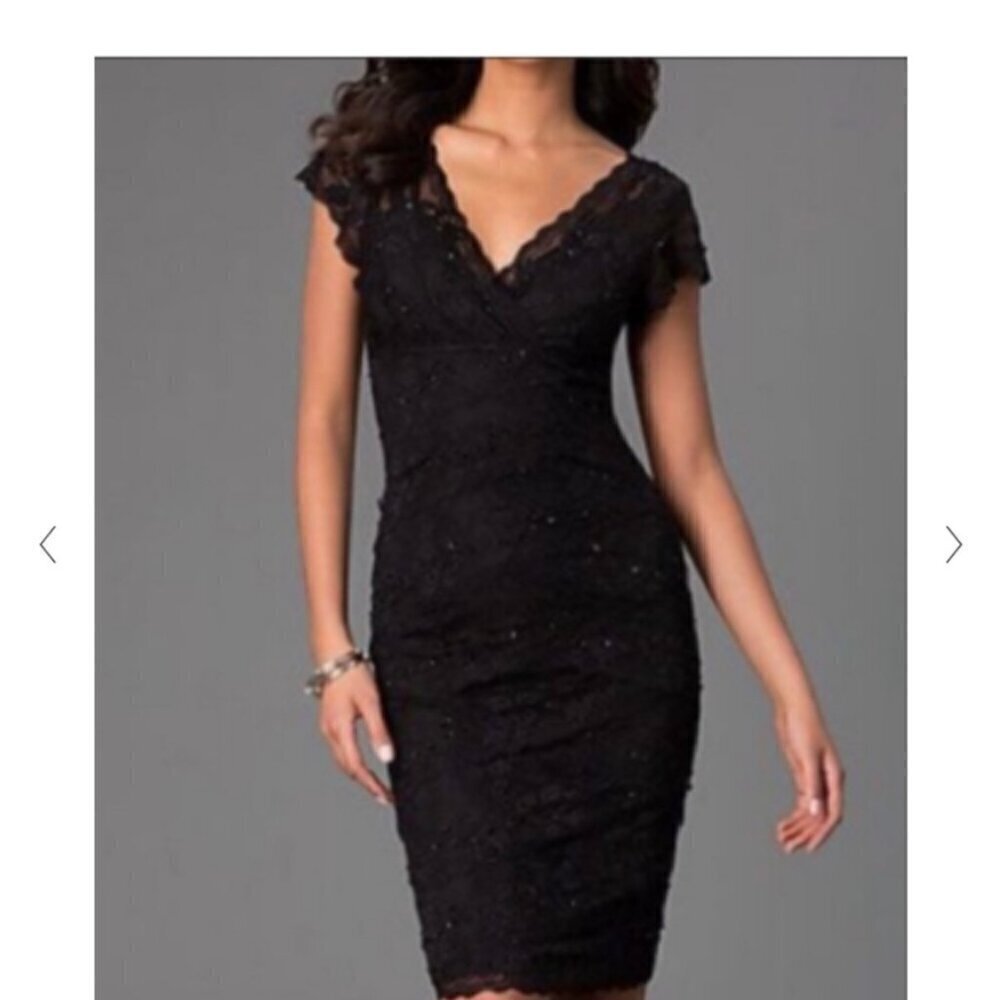 Marina Lace Sequins Midi Lined Black Cocktail Dress 6 NWT